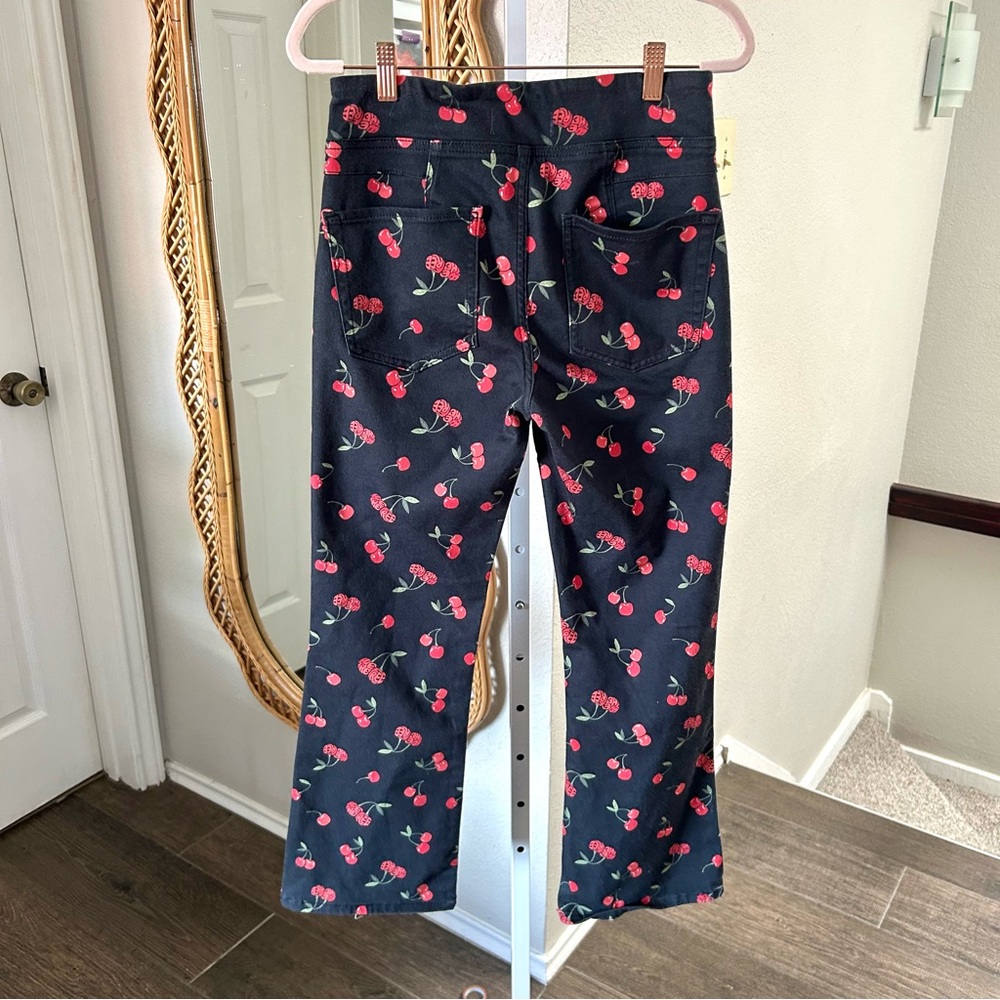 Free People / NWT Cherry Fruit Print Flare Crop Pants in Black - Picture 9 of 9